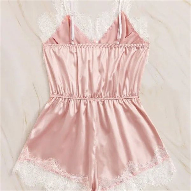 wuyemeili Women's underwear pajamas zt033 Lace ice silk pajamas High-end home pajamas Sexy Women's Suspender Nightdress